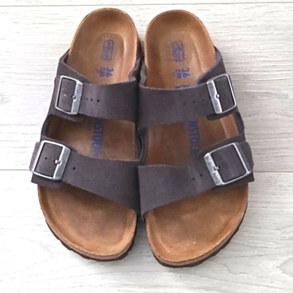 Birkenstock Shoes - Birkenstock Arizona Gray suede soft footbed size 36 Narrow